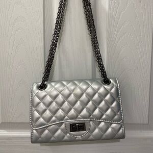 Silver Quilted Chain Shoulder Bag